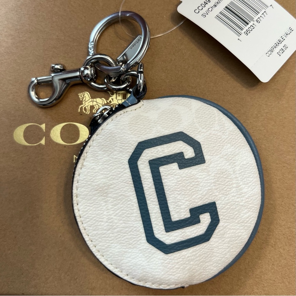 Coach Varsity Bag Charm Coin Purse Signature Chalk/ Varsity Blue
